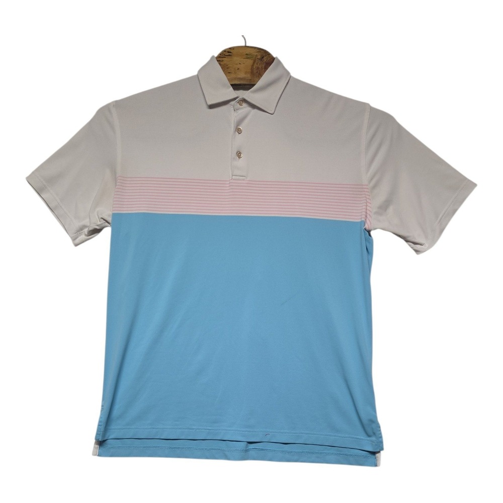 Peter Millar Summer Comfort Polo Shirt Mens Medium Blue Grey Pink Colorblock